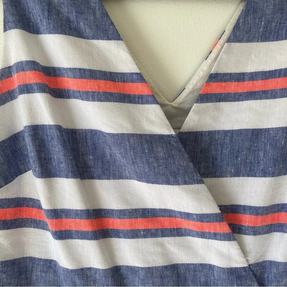 Vineyard Vines St Jean Summer Stripe Dress double v neck linen blend side zip 4 - Picture 5 of 8
